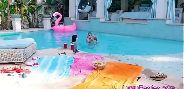  Wet poolside threesome with horny girlfriends